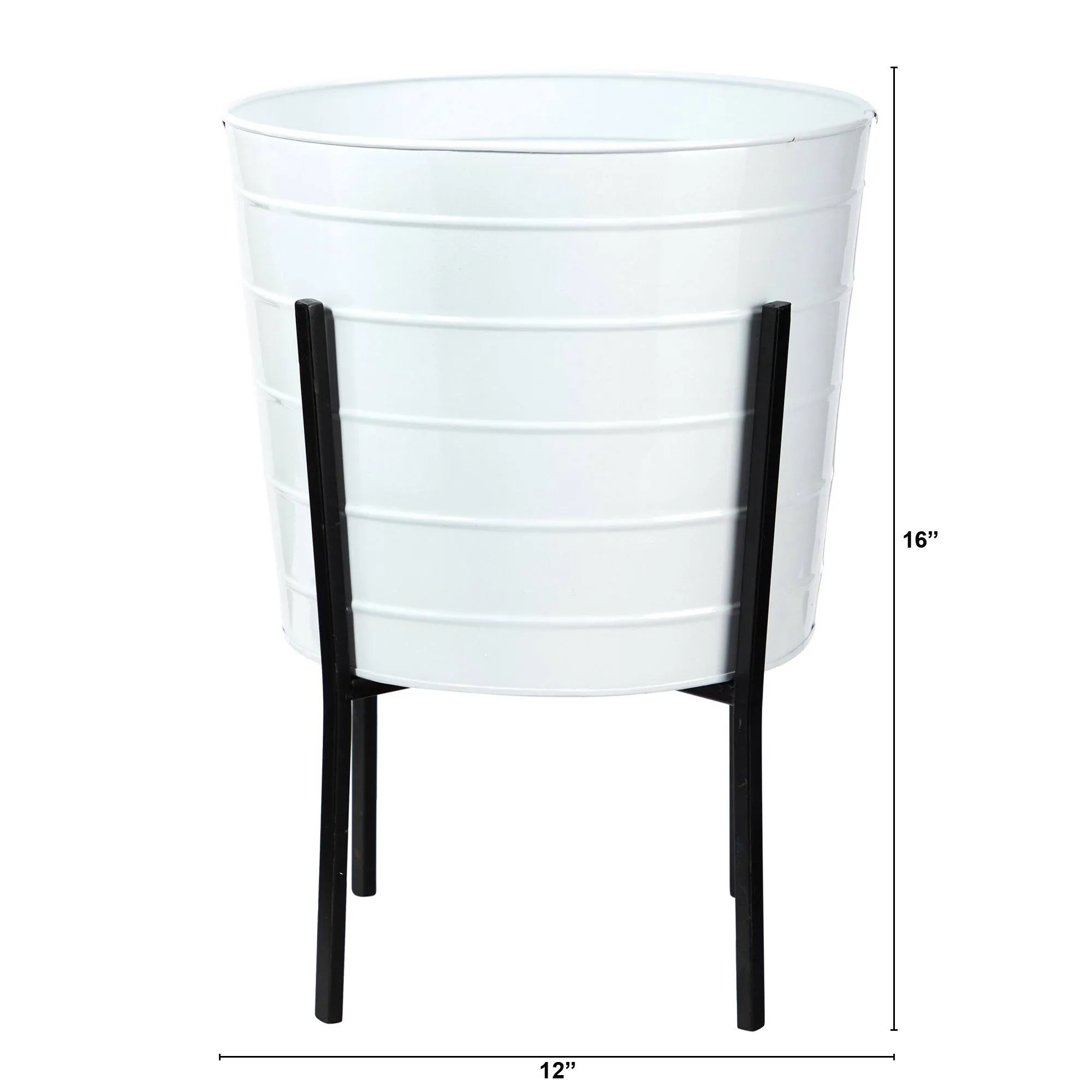 16” Farmhouse Metal Ribbed Planter by Nearly Natural