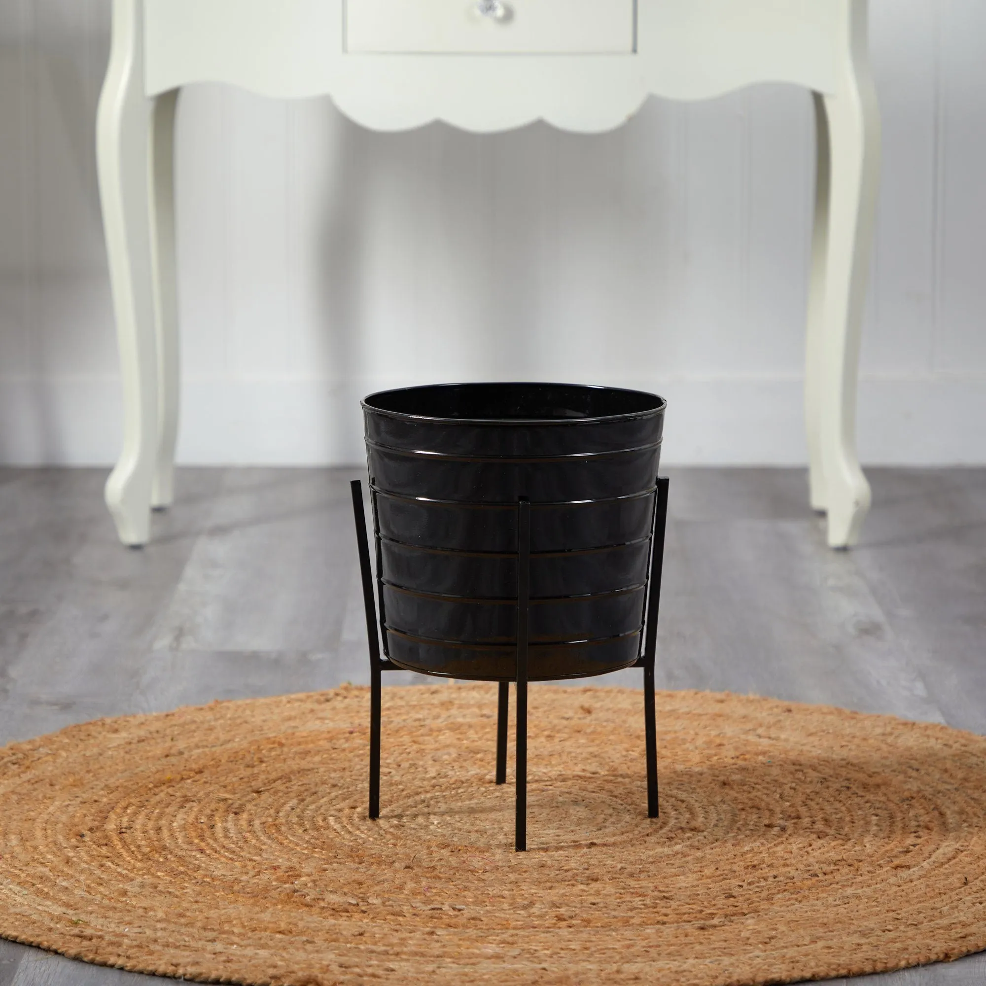 16” Farmhouse Metal Ribbed Planter by Nearly Natural