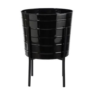 16” Farmhouse Metal Ribbed Planter by Nearly Natural
