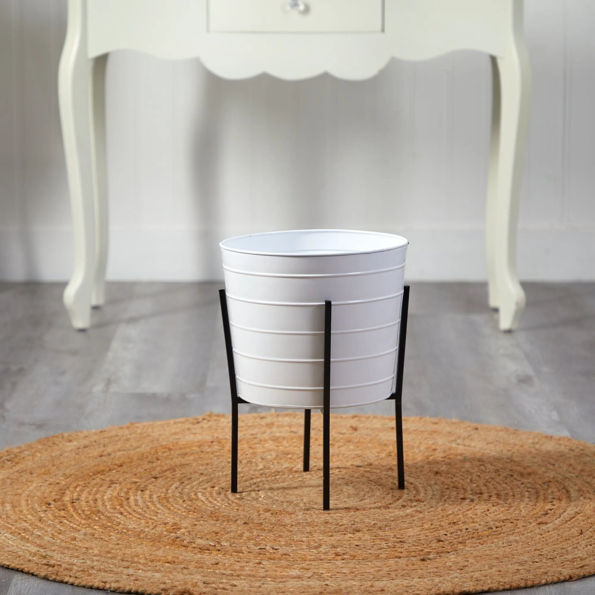 16” Farmhouse Metal Ribbed Planter by Nearly Natural