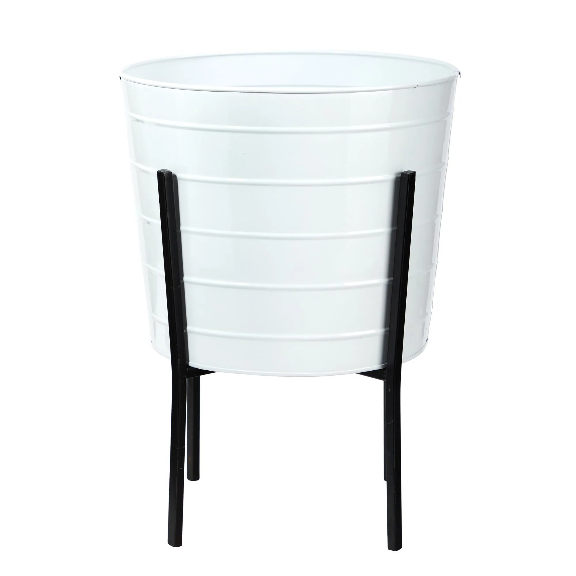 16” Farmhouse Metal Ribbed Planter by Nearly Natural