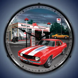 1969 1st Generation Camaro Mobil Gas Lighted Clock