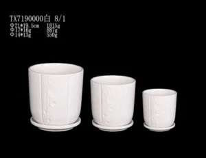 3-Piece Set of Round Ceramic Planters - White with Dot Design | Premium Quality Material