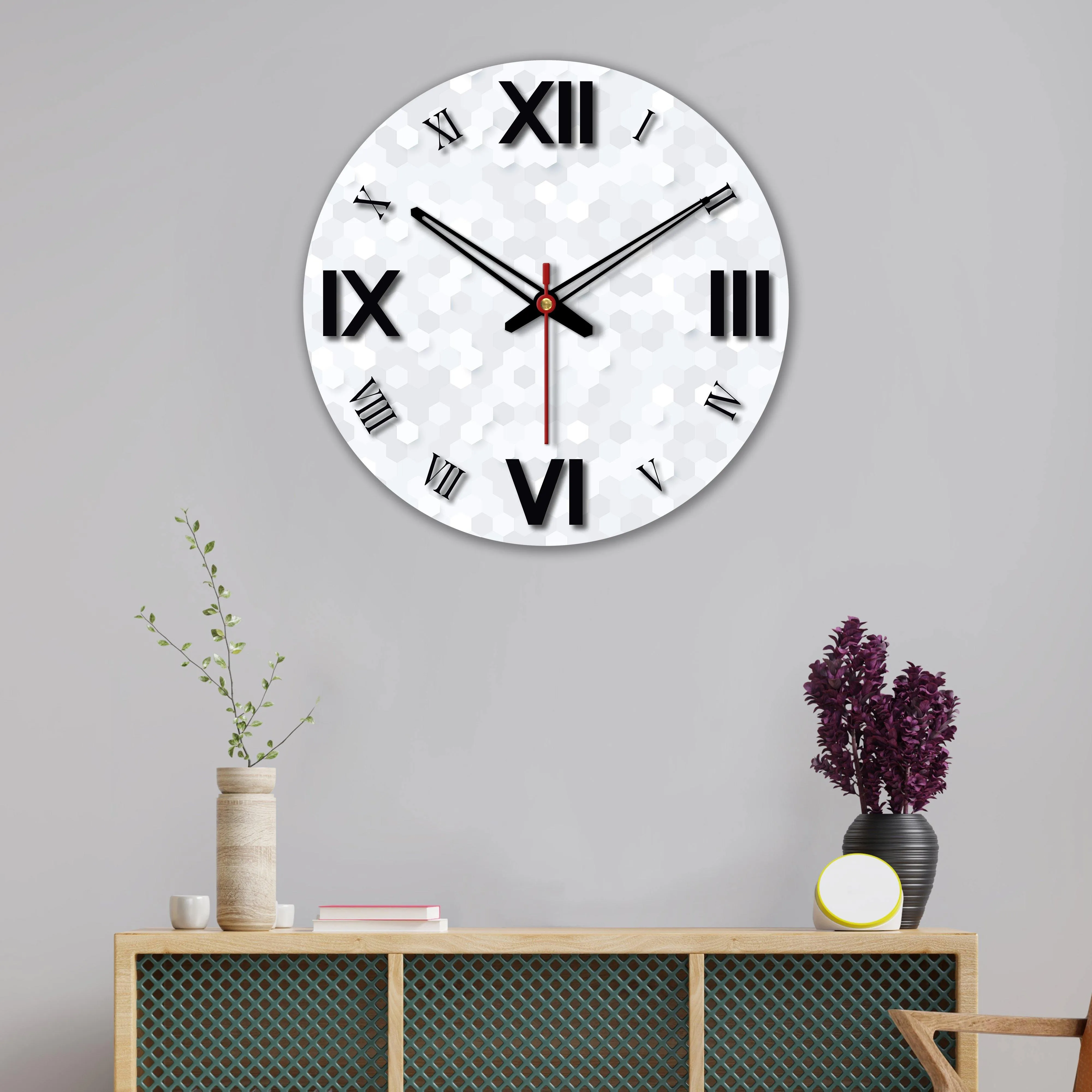 3D Hexagon Printed Wooden Wall Clock For Living Room