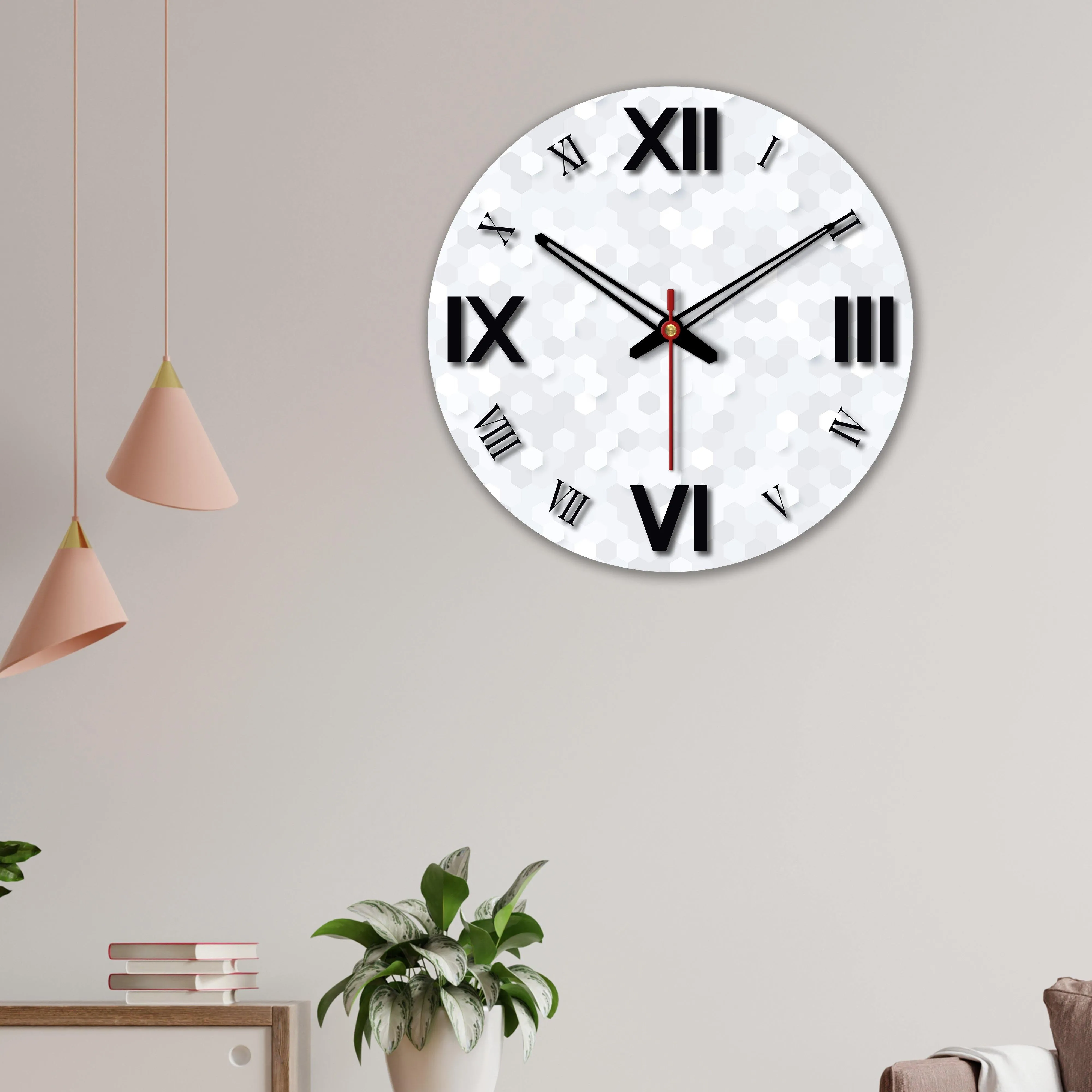 3D Hexagon Printed Wooden Wall Clock For Living Room