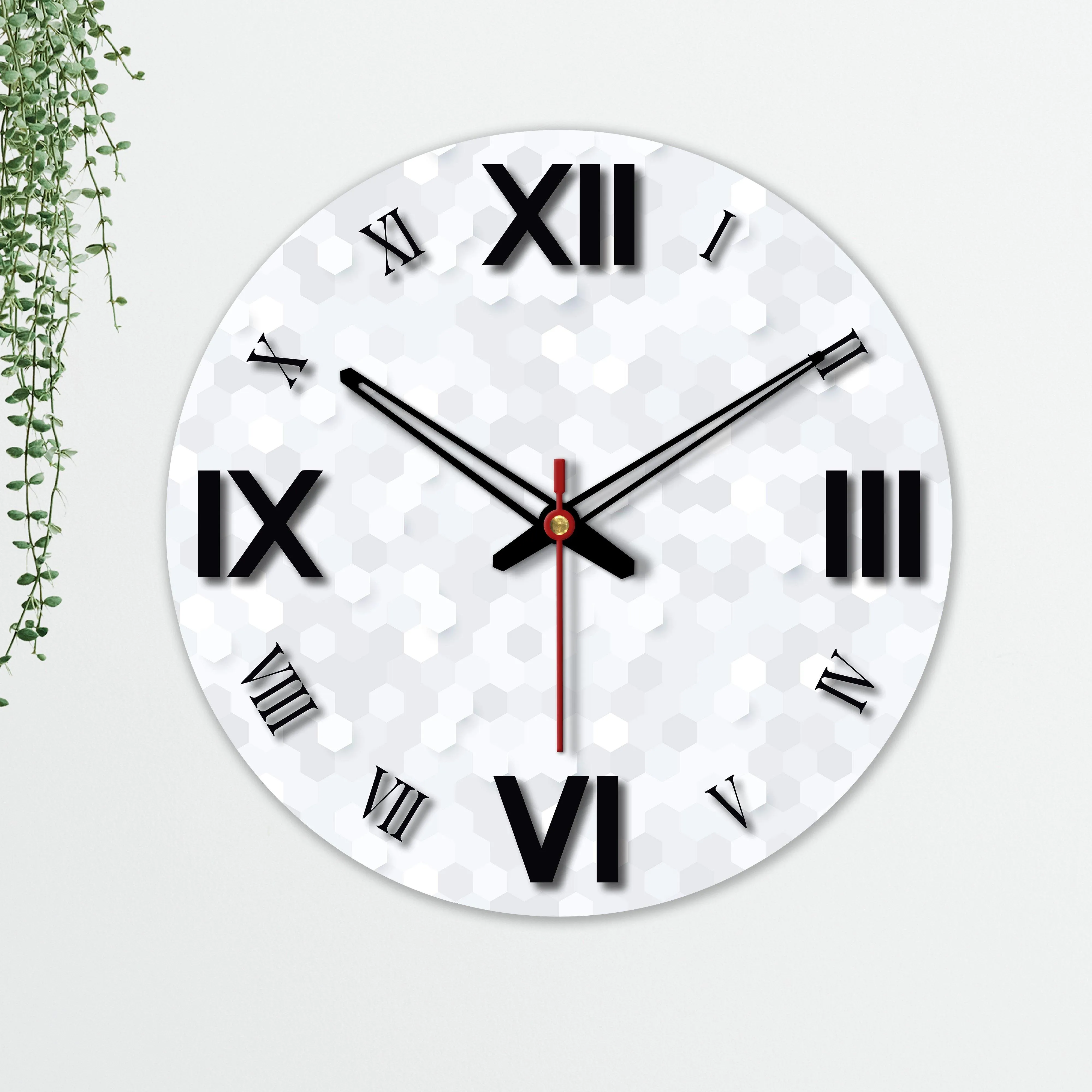 3D Hexagon Printed Wooden Wall Clock For Living Room