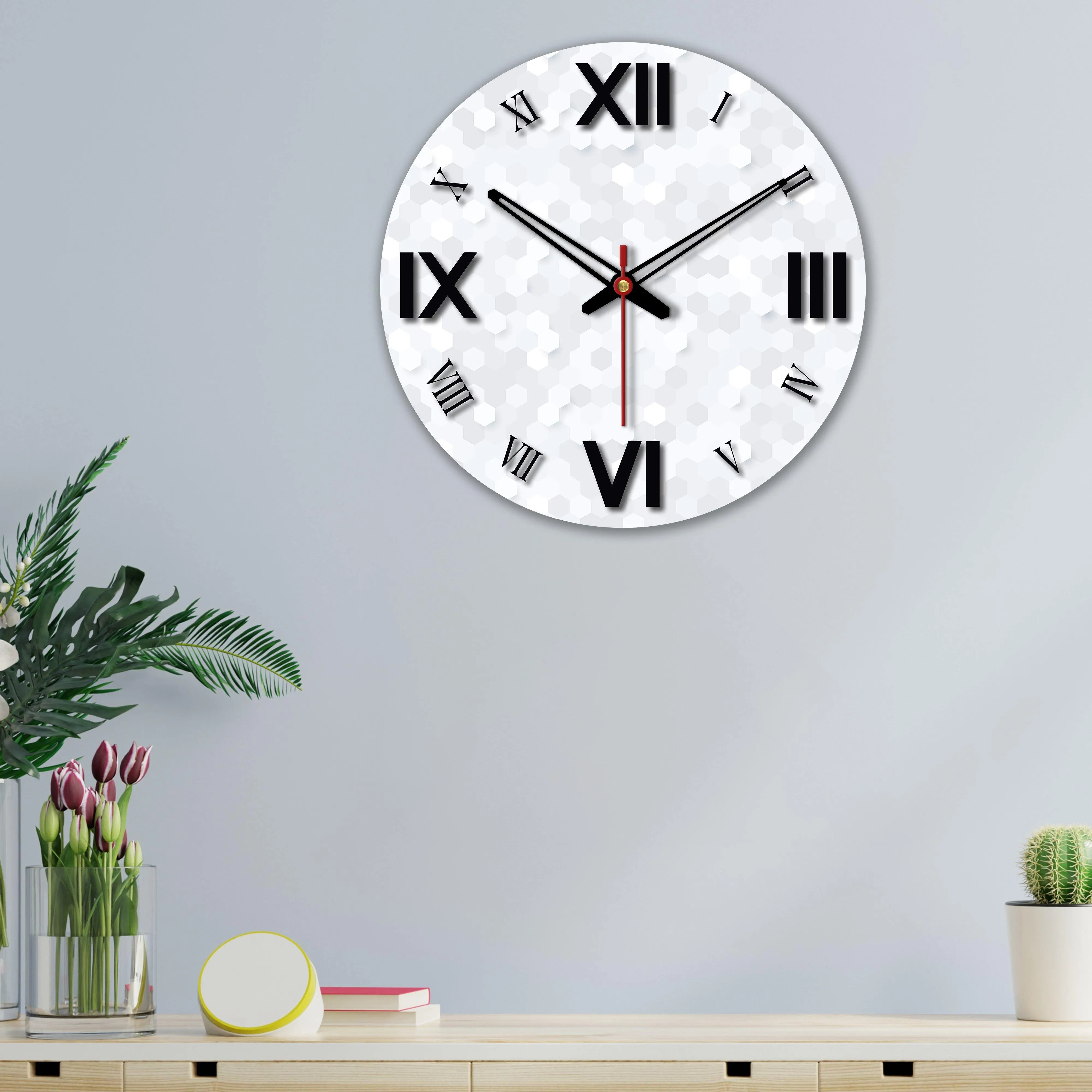 3D Hexagon Printed Wooden Wall Clock For Living Room