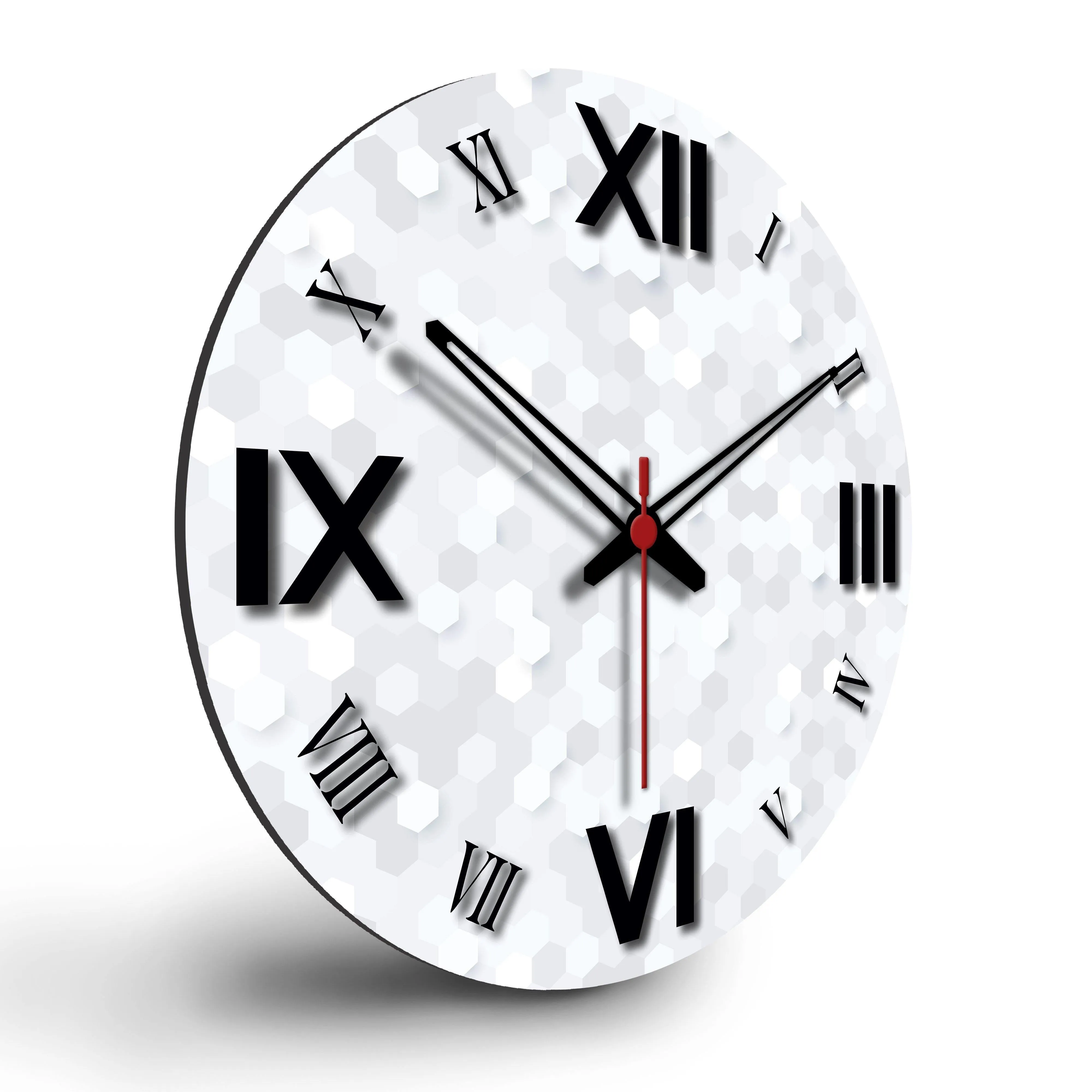 3D Hexagon Printed Wooden Wall Clock For Living Room