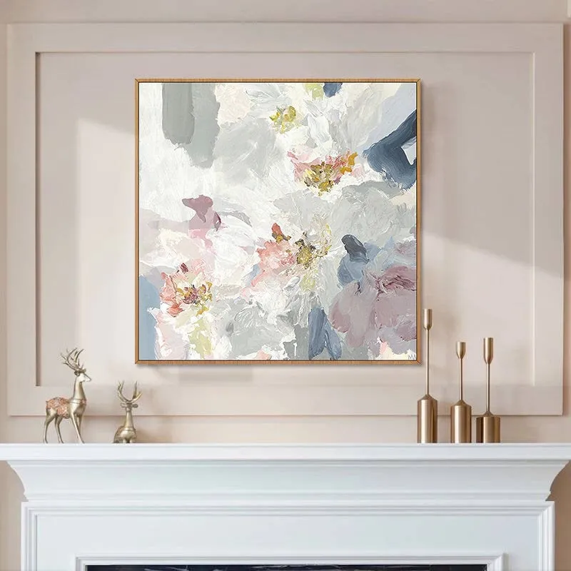 Abstract Plant Painting Pink Floral Canvas Painting White Flower Art Wp070