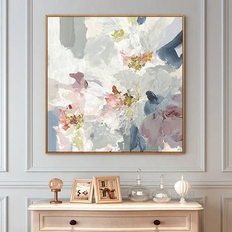 Abstract Plant Painting Pink Floral Canvas Painting White Flower Art Wp070