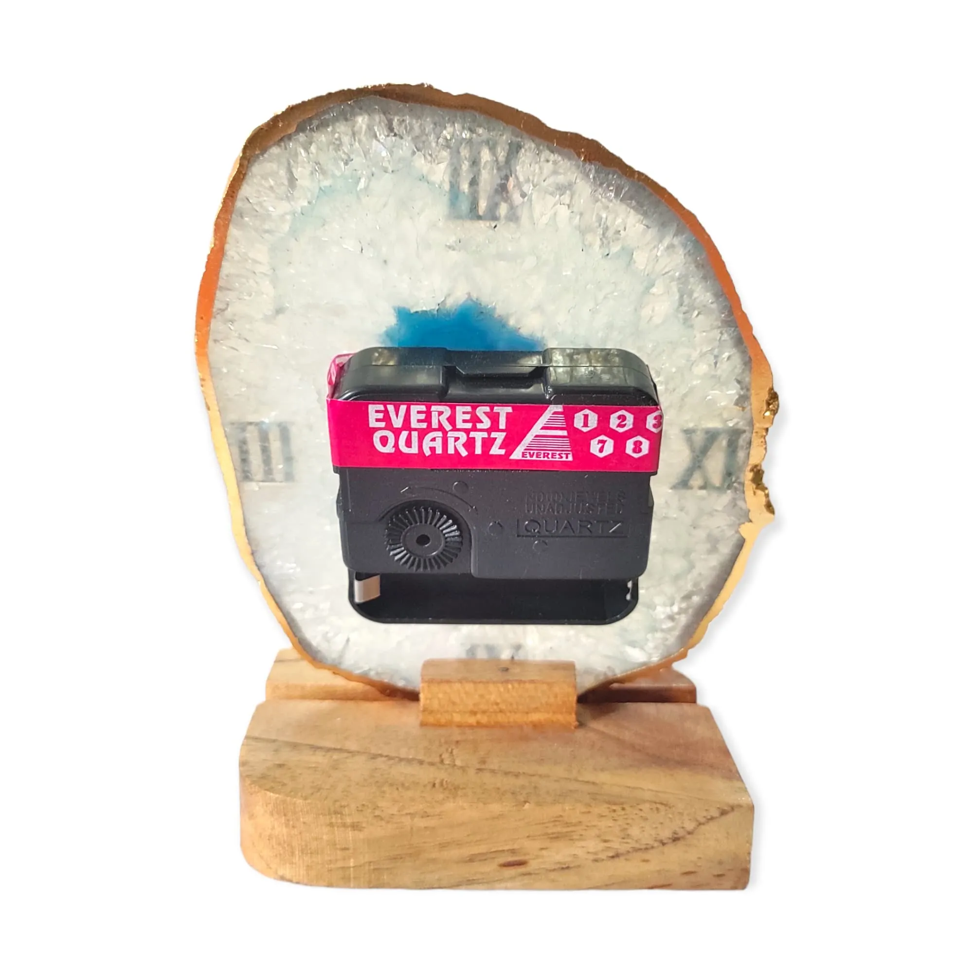 Agate Table Clock with Wooden Stand #01