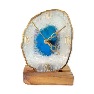 Agate Table Clock with Wooden Stand #01