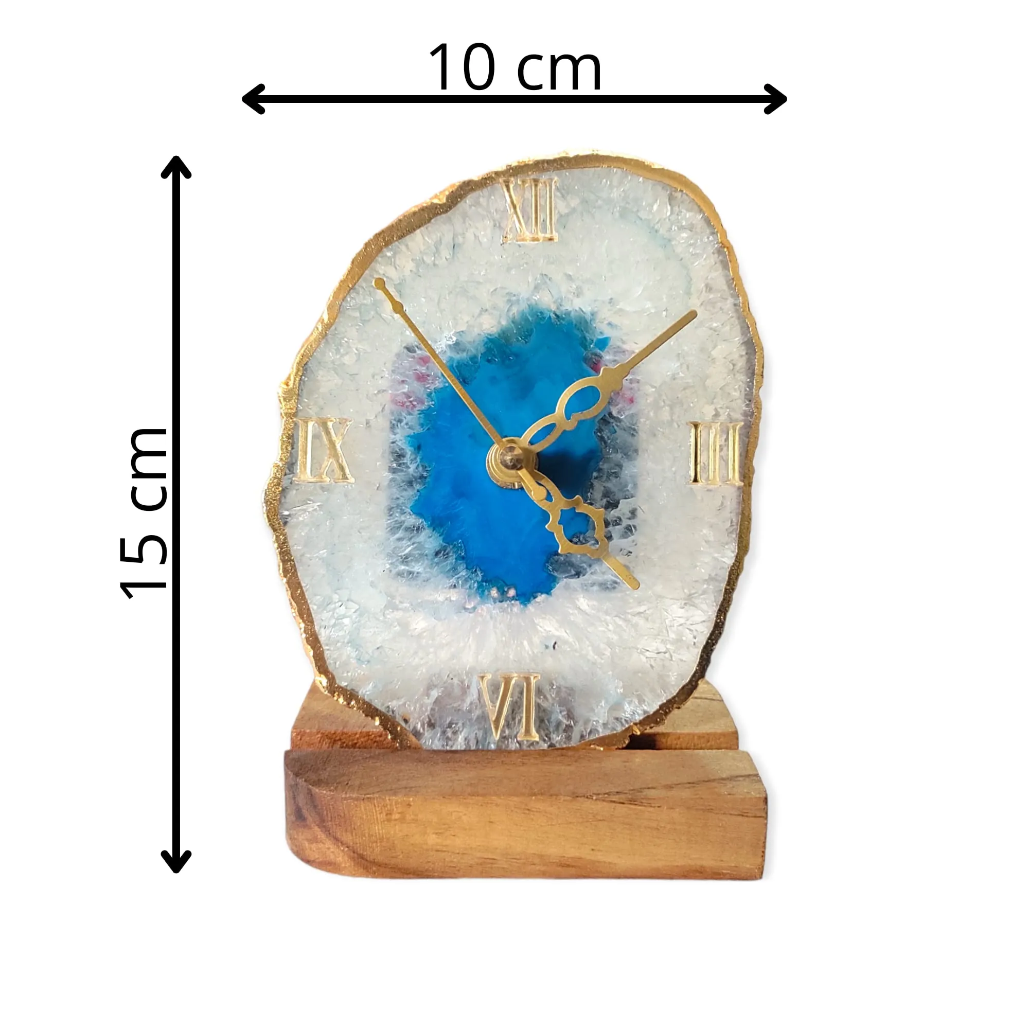 Agate Table Clock with Wooden Stand #01
