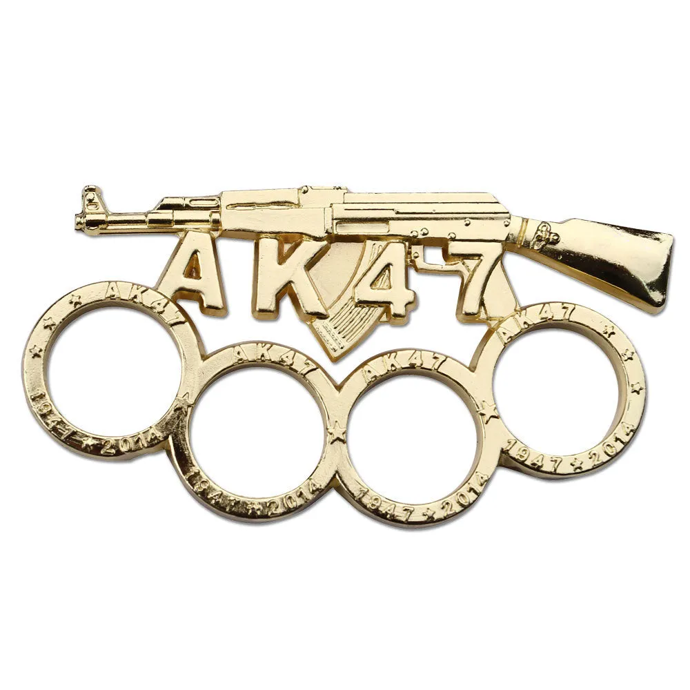 AK-47 Brass Knuckles Gun Themed Paperweight - Gold