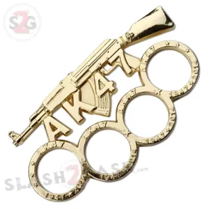 AK-47 Brass Knuckles Gun Themed Paperweight - Gold