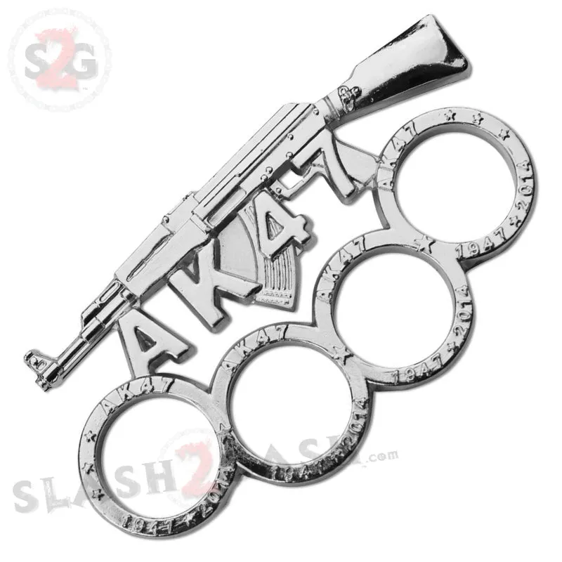 AK-47 Brass Knuckles Gun Themed Paperweight - Silver/Chrome