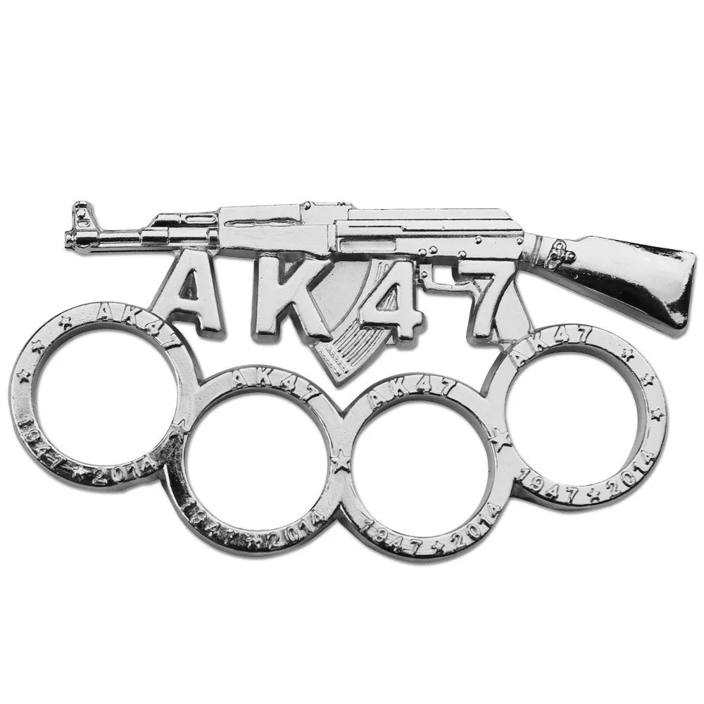 AK-47 Brass Knuckles Gun Themed Paperweight - Silver/Chrome