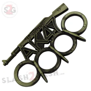 AK-47 Bullet Knuckles w/ Spikes Gun Paperweight Kalashnikov - Brass