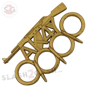 AK-47 Bullet Knuckles w/ Spikes Gun Paperweight Kalashnikov - Gold