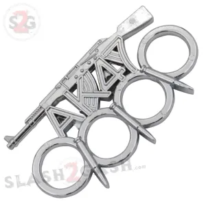 AK-47 Bullet Knuckles w/ Spikes Gun Paperweight Kalashnikov - Silver