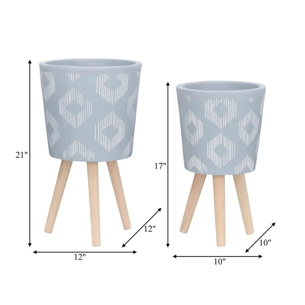 Alta 10, 12 Inch Planters, Set of 2, Tripod, Gray, White Diamond Stripes By Casagear Home
