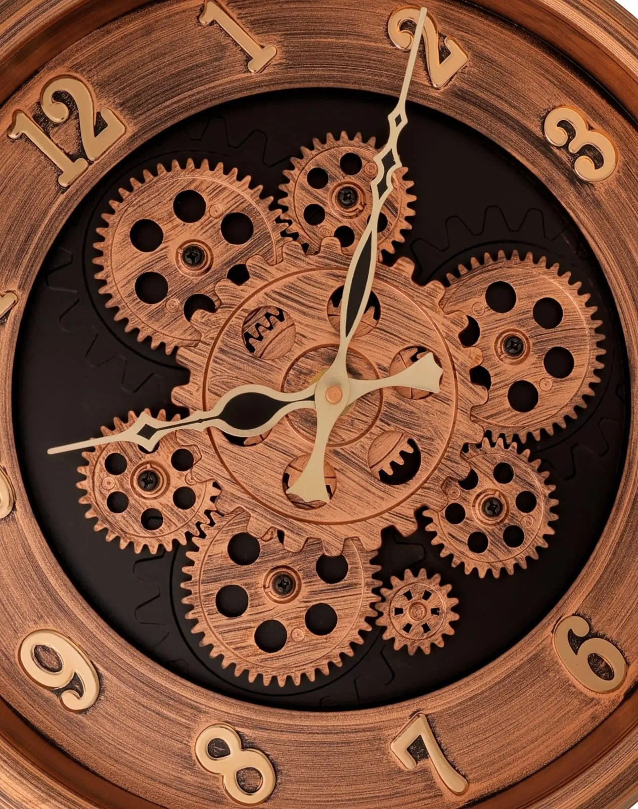Amazon Brand – Umi Rotating Moving Gears Wall Clock Industrial Steampunk Real Moving Gear Designer Wall Clock for Living Room Home Decor Office Wooden Look Plastic Round 32cm UC-1387 (Copper Golden)