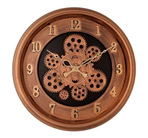 Amazon Brand – Umi Rotating Moving Gears Wall Clock Industrial Steampunk Real Moving Gear Designer Wall Clock for Living Room Home Decor Office Wooden Look Plastic Round 32cm UC-1387 (Copper Golden)