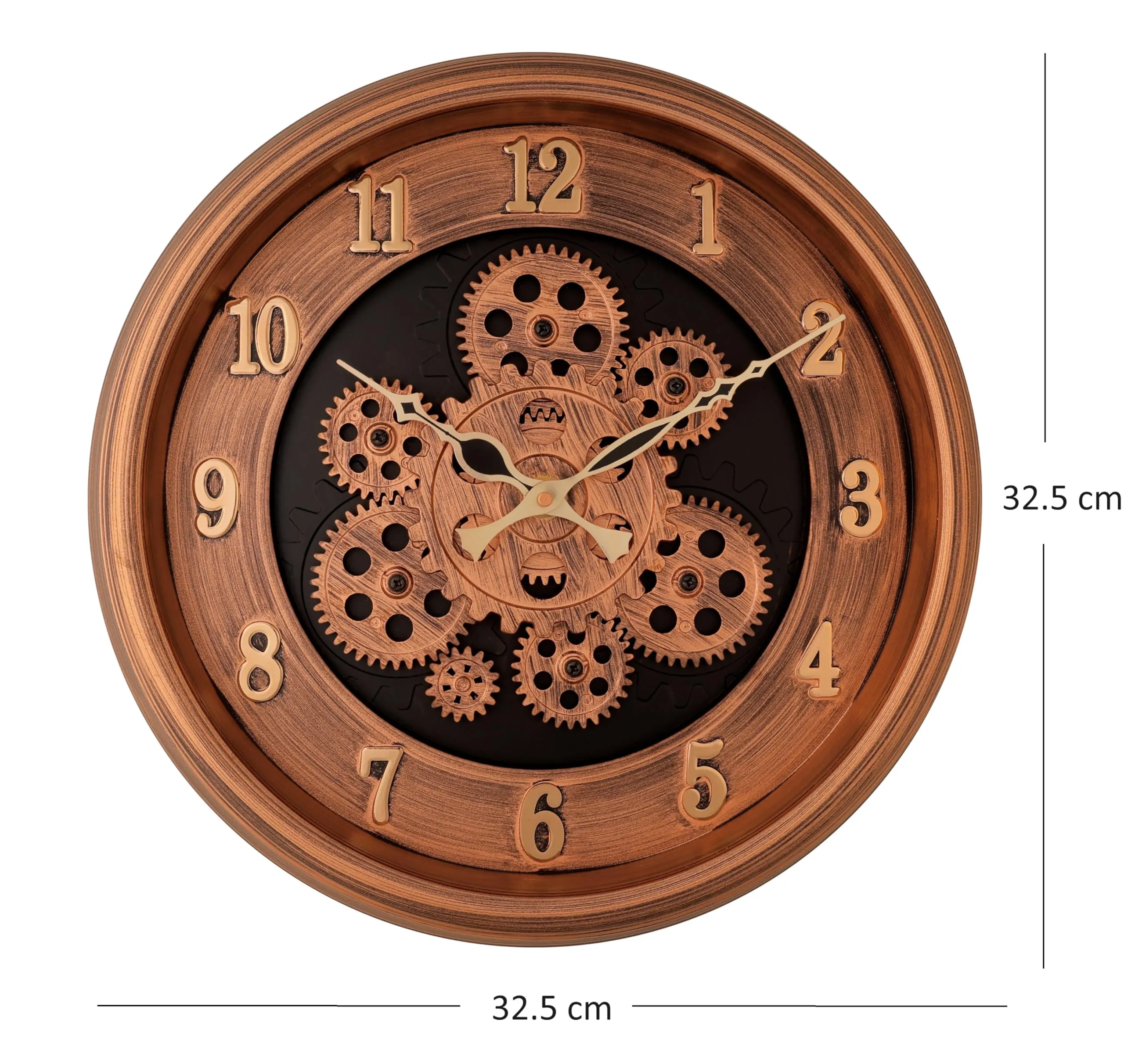 Amazon Brand – Umi Rotating Moving Gears Wall Clock Industrial Steampunk Real Moving Gear Designer Wall Clock for Living Room Home Decor Office Wooden Look Plastic Round 32cm UC-1387 (Copper Golden)