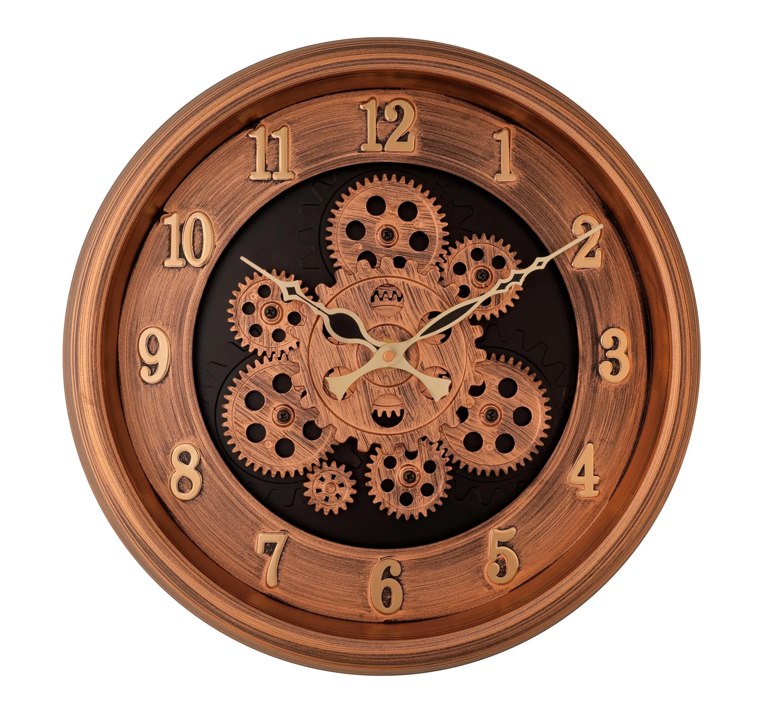 Amazon Brand – Umi Rotating Moving Gears Wall Clock Industrial Steampunk Real Moving Gear Designer Wall Clock for Living Room Home Decor Office Wooden Look Plastic Round 32cm UC-1387 (Copper Golden)