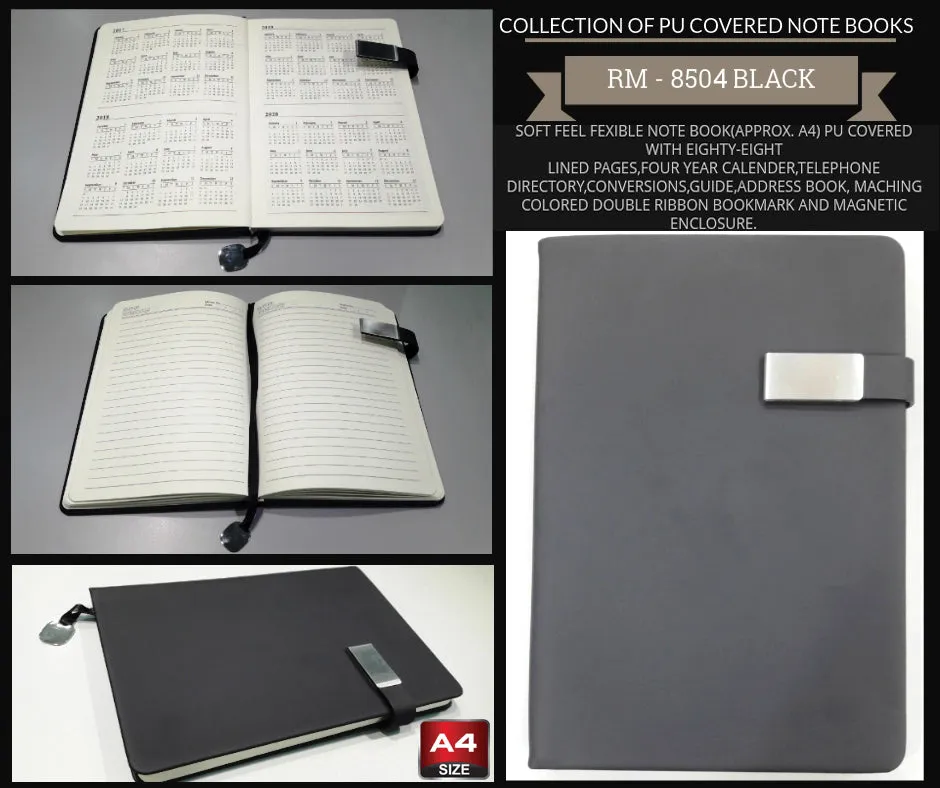 AMS-RM-8504 - BLACK - A4 size - Soft touch Notebooks