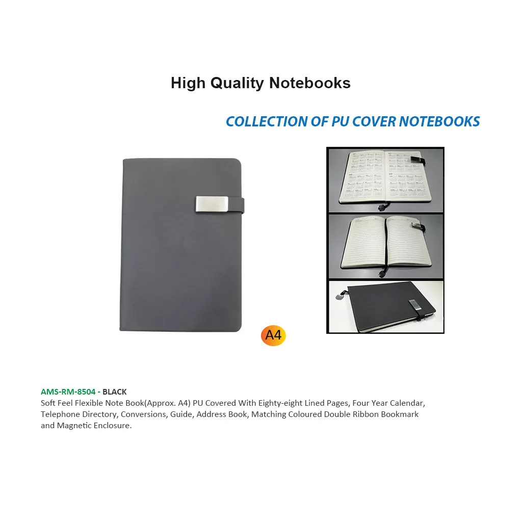 AMS-RM-8504 - BLACK - A4 size - Soft touch Notebooks