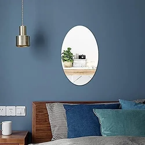 Anu & Alex Oval Shape Adhesive Mirror Sticker for Wall on Tiles Bathroom Bedroom Wall Mirror Living Room Basin Mirror Bathroom Stickers Unbreakable Plastic Wall Mirror 20 * 31