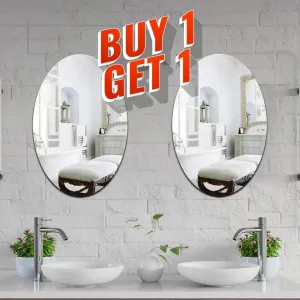 Anu & Alex Oval Shape Adhesive Mirror Sticker for Wall on Tiles Bathroom Bedroom Wall Mirror Living Room Basin Mirror Bathroom Stickers Unbreakable Plastic Wall Mirror 20 * 31