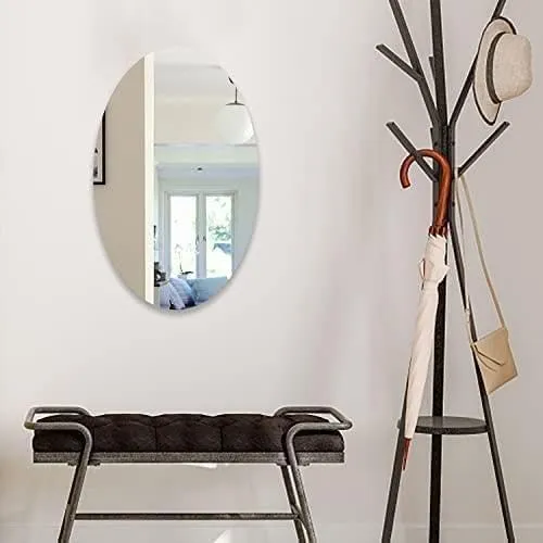 Anu & Alex Oval Shape Adhesive Mirror Sticker for Wall on Tiles Bathroom Bedroom Wall Mirror Living Room Basin Mirror Bathroom Stickers Unbreakable Plastic Wall Mirror 20 * 31