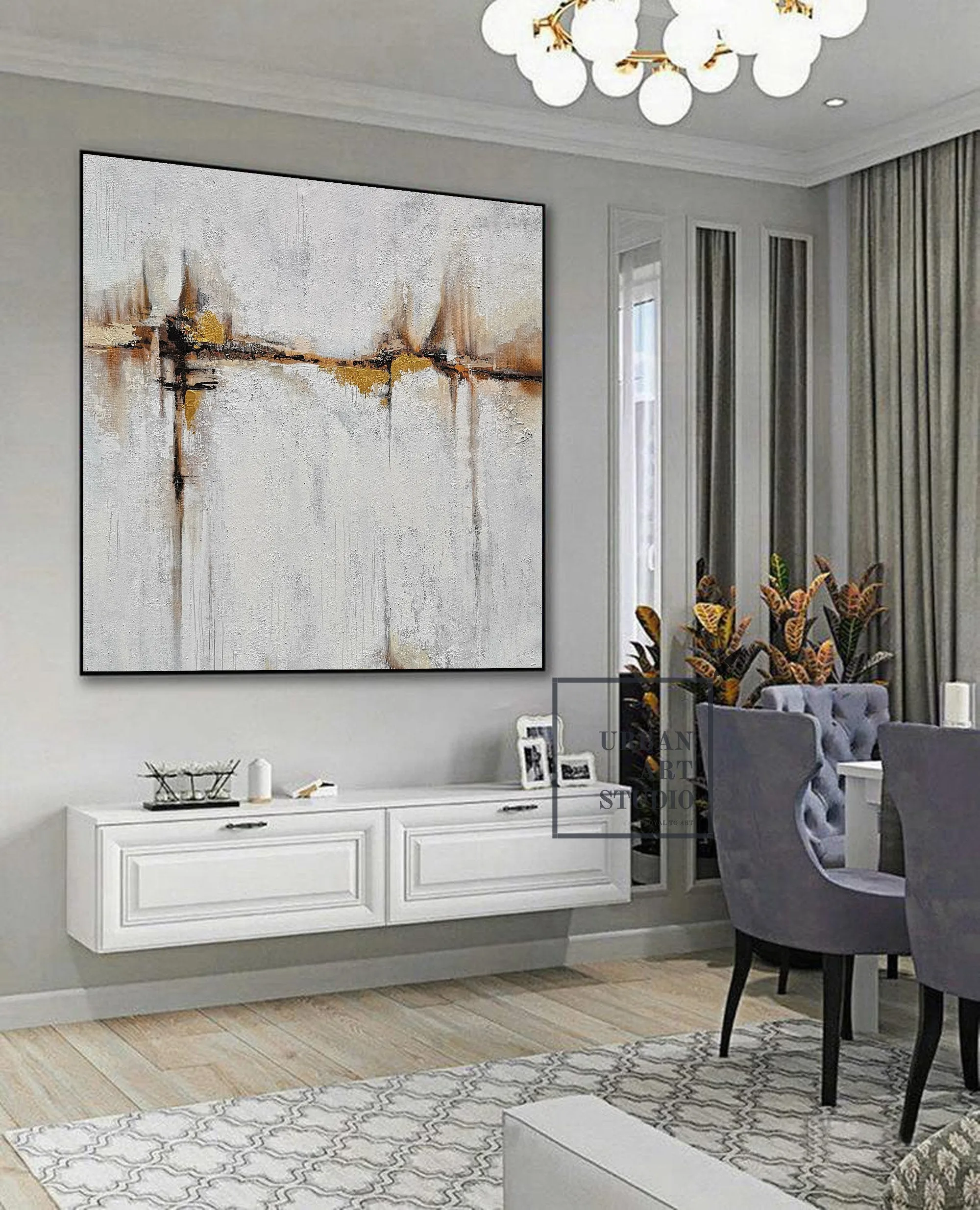 Beige Painting Gold Painting Ocean Landscape Painting Office Decor Bp100