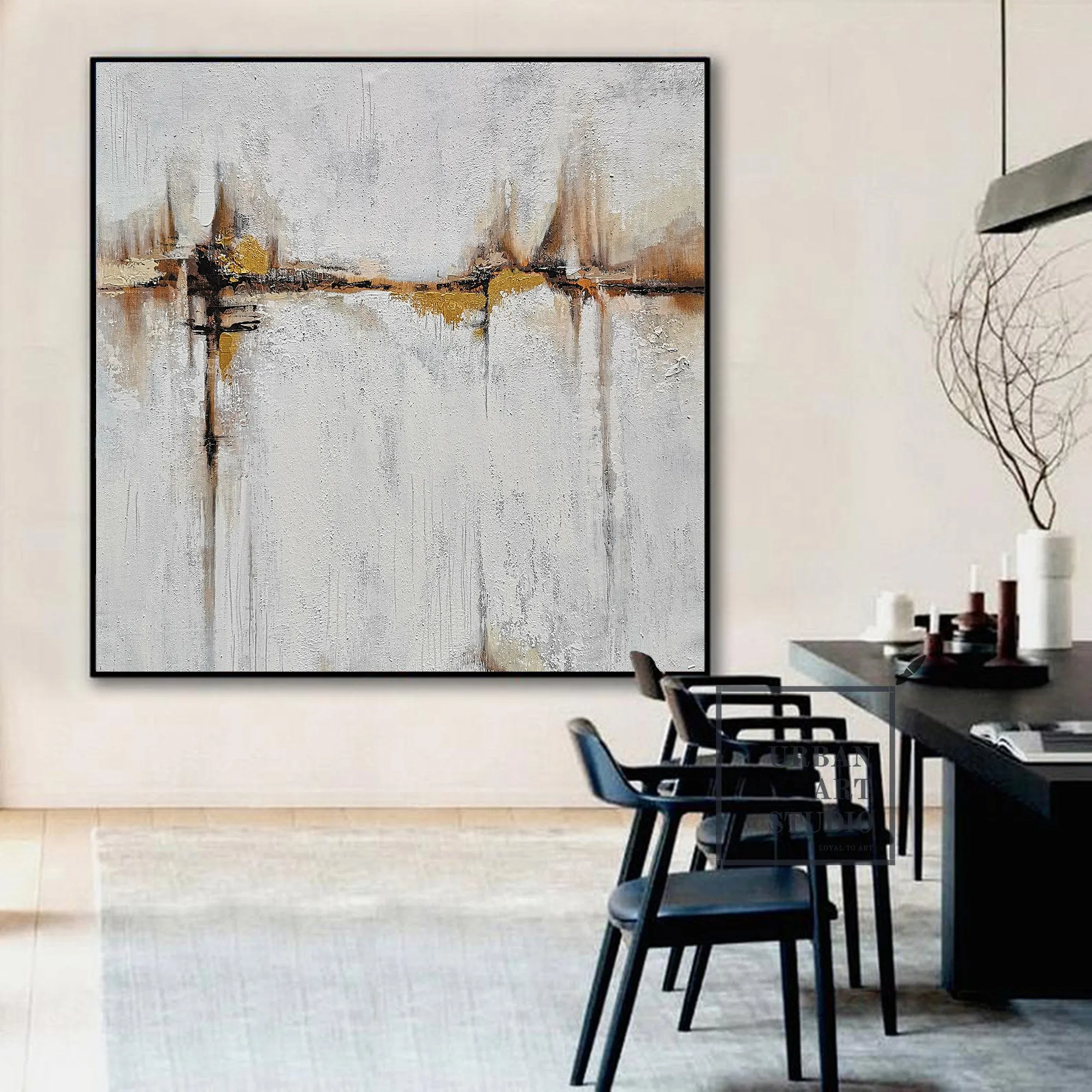 Beige Painting Gold Painting Ocean Landscape Painting Office Decor Bp100