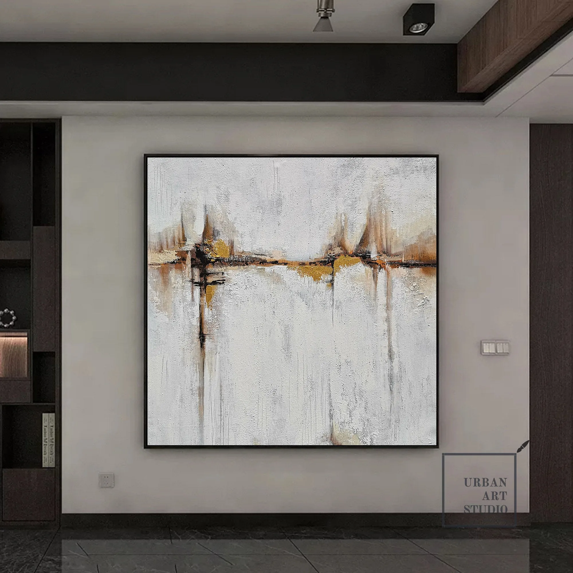 Beige Painting Gold Painting Ocean Landscape Painting Office Decor Bp100