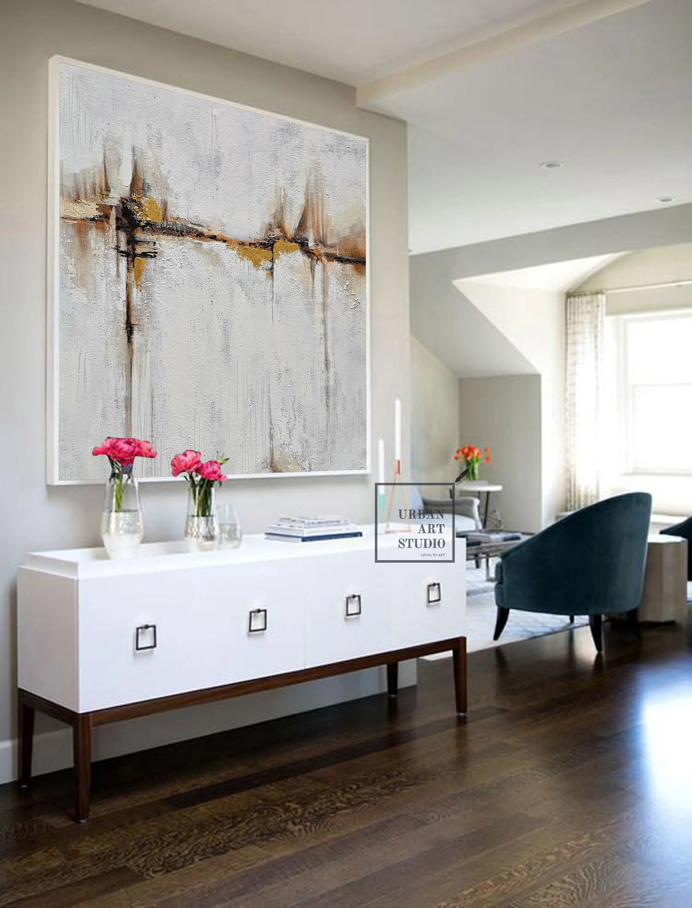 Beige Painting Gold Painting Ocean Landscape Painting Office Decor Bp100