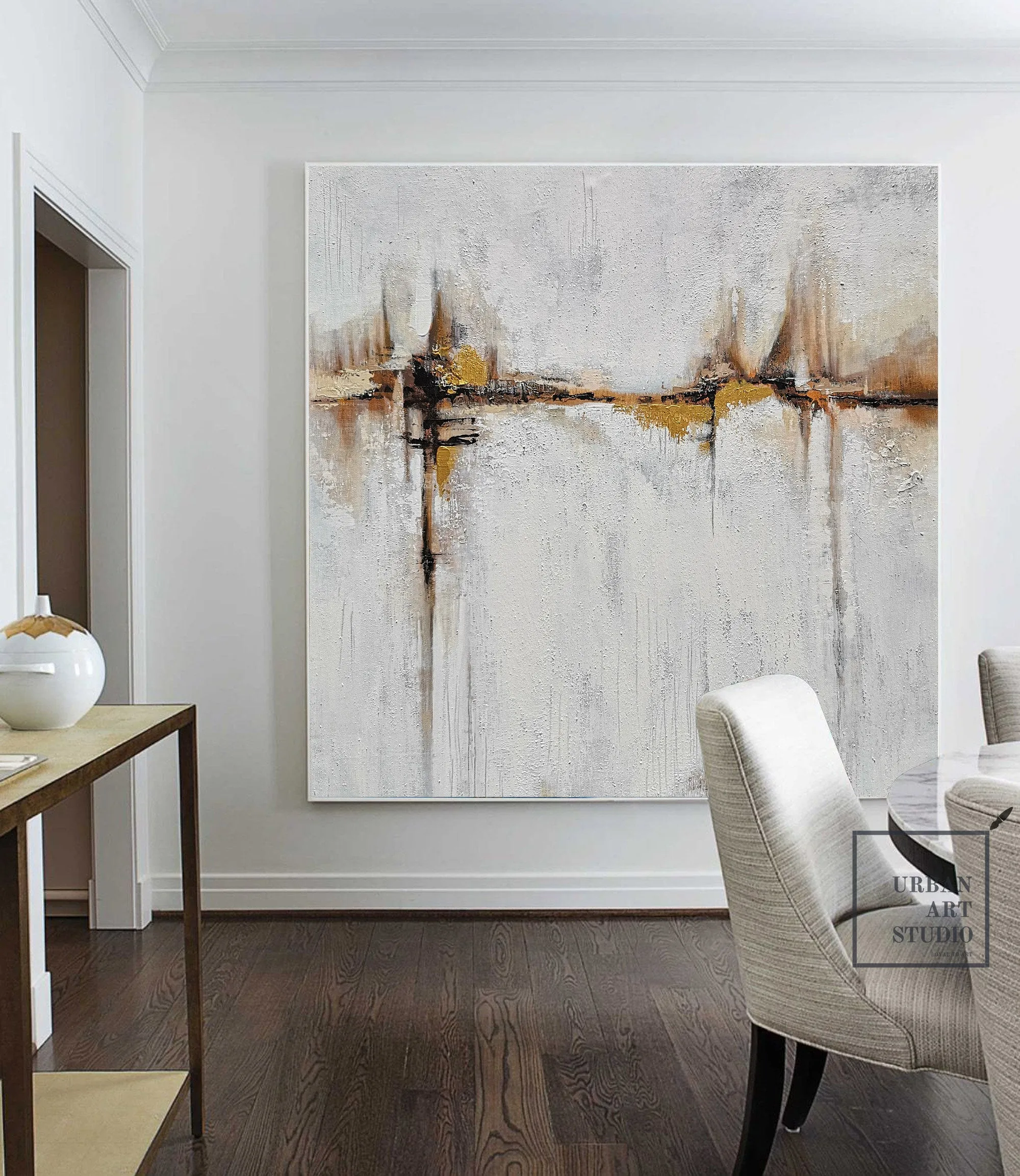 Beige Painting Gold Painting Ocean Landscape Painting Office Decor Bp100
