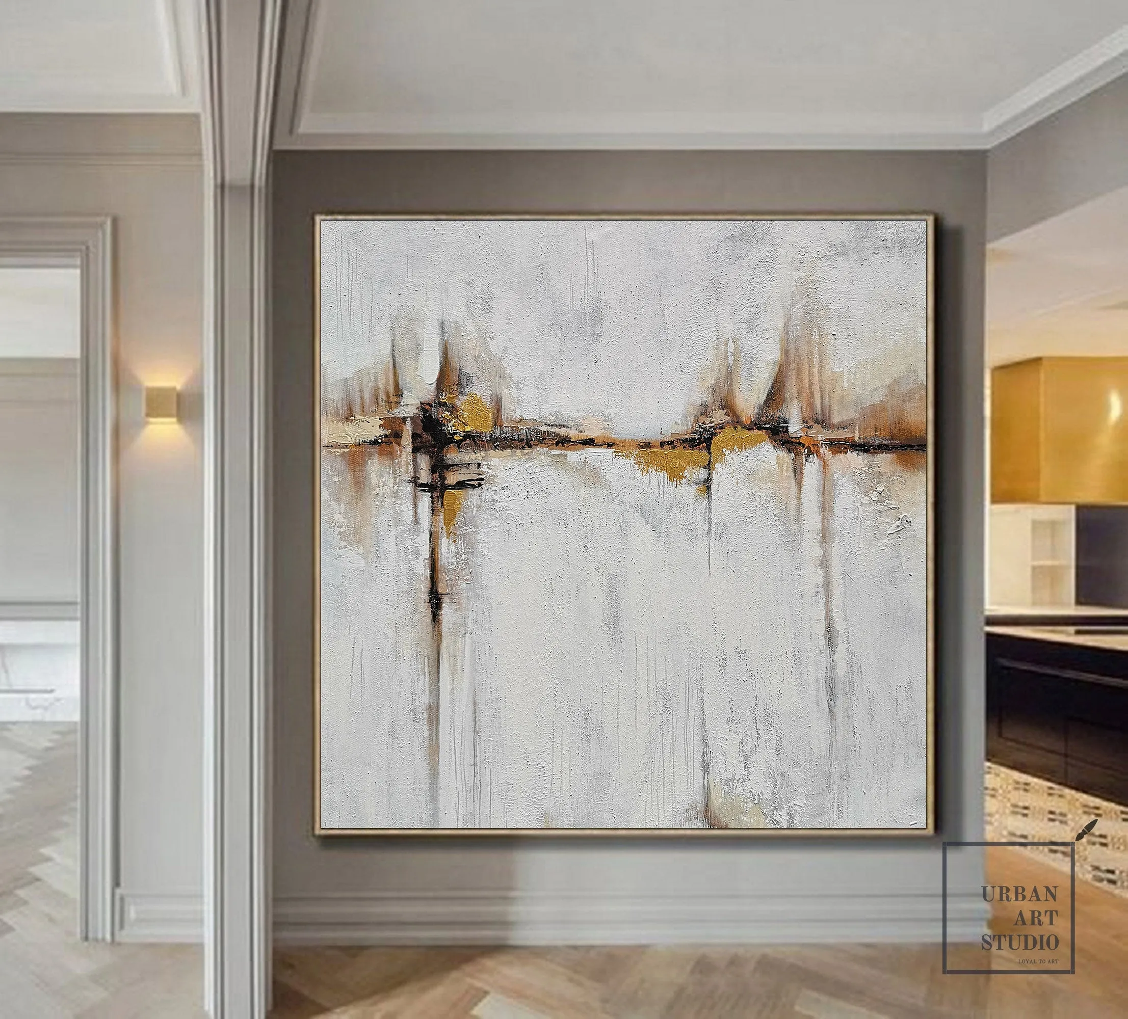 Beige Painting Gold Painting Ocean Landscape Painting Office Decor Bp100