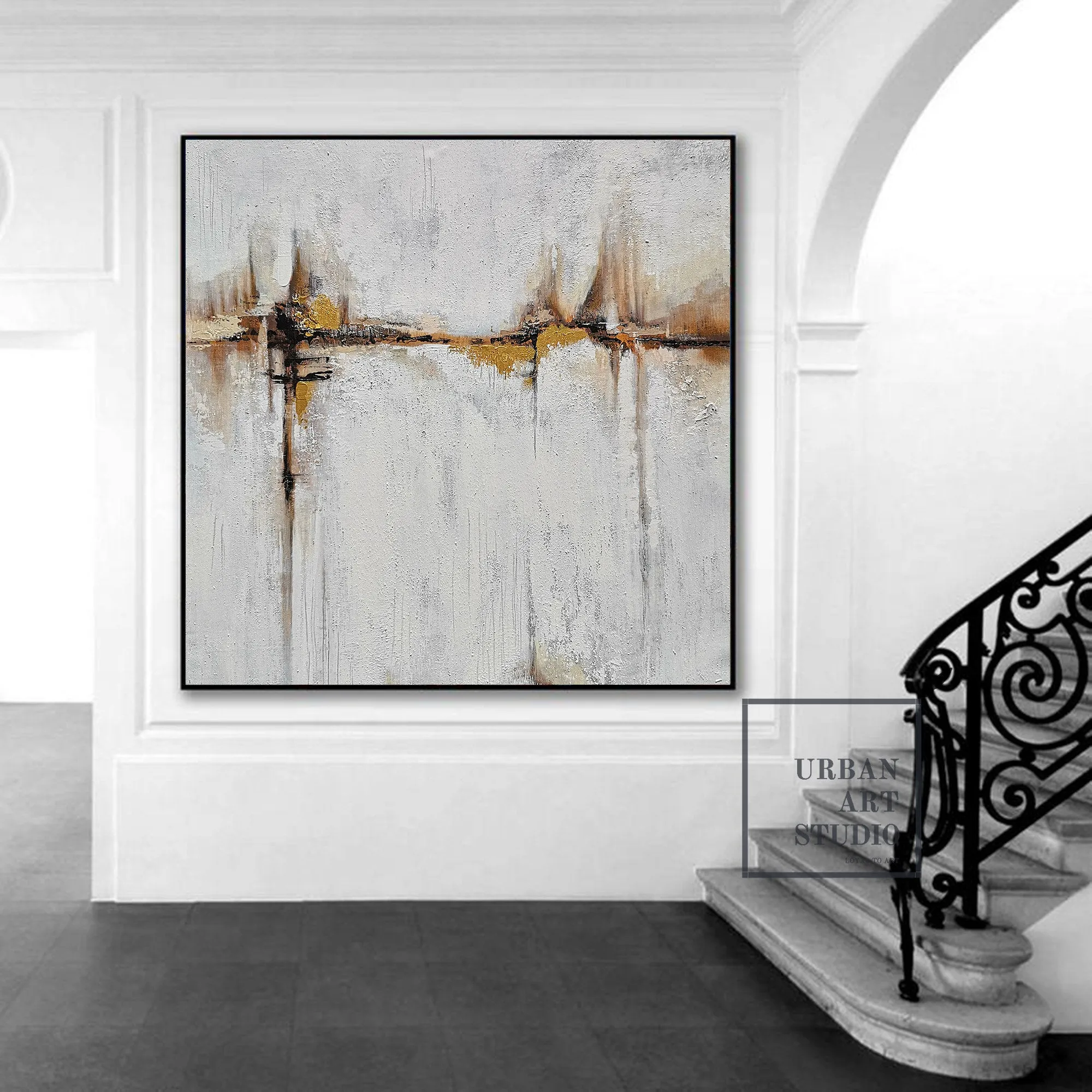 Beige Painting Gold Painting Ocean Landscape Painting Office Decor Bp100