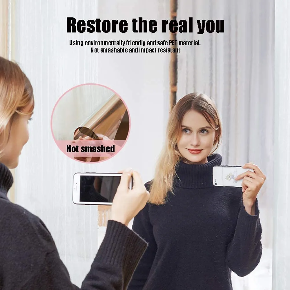 BHRAKUTI Self Adhesive Mirror Sheet 60 x 60 cm | Flexible Non Glass Mirror Tiles | Mirror Sticker for Office Home Bathroom Wall Decor (60 x 60 cm, Unframed, Silver, Rectangular )