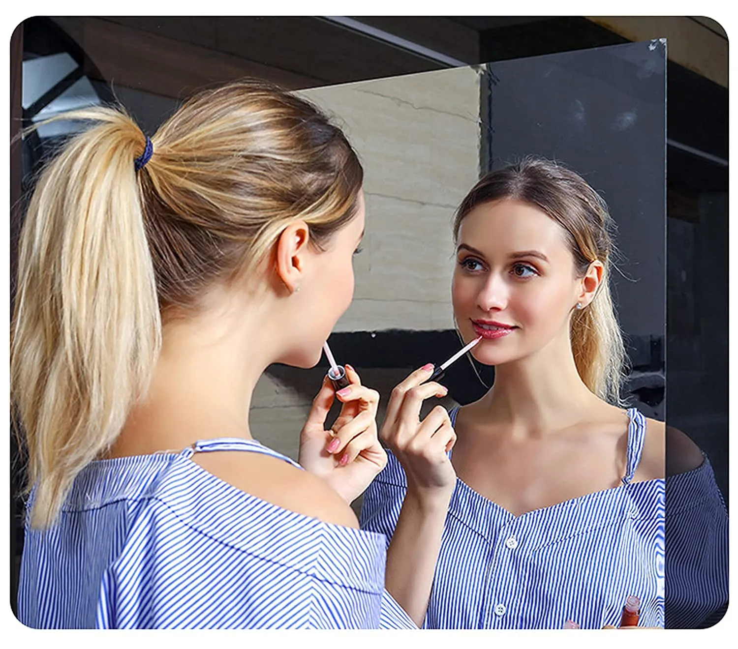 BHRAKUTI Self Adhesive Mirror Sheet 60 x 60 cm | Flexible Non Glass Mirror Tiles | Mirror Sticker for Office Home Bathroom Wall Decor (60 x 60 cm, Unframed, Silver, Rectangular )