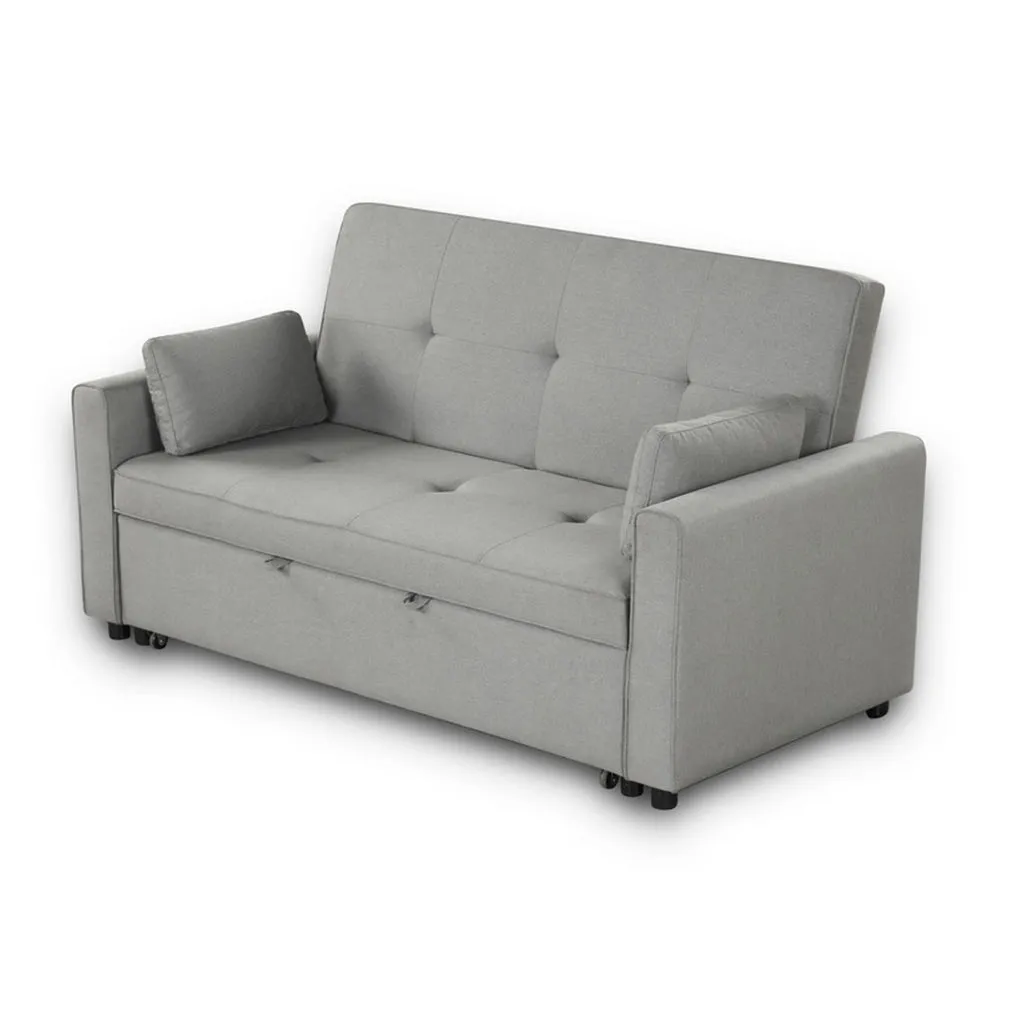 Bia 76 Inch Convertible Sleeper Sofa with 2 Pillows, Gray Woven, Solid Wood By Casagear Home