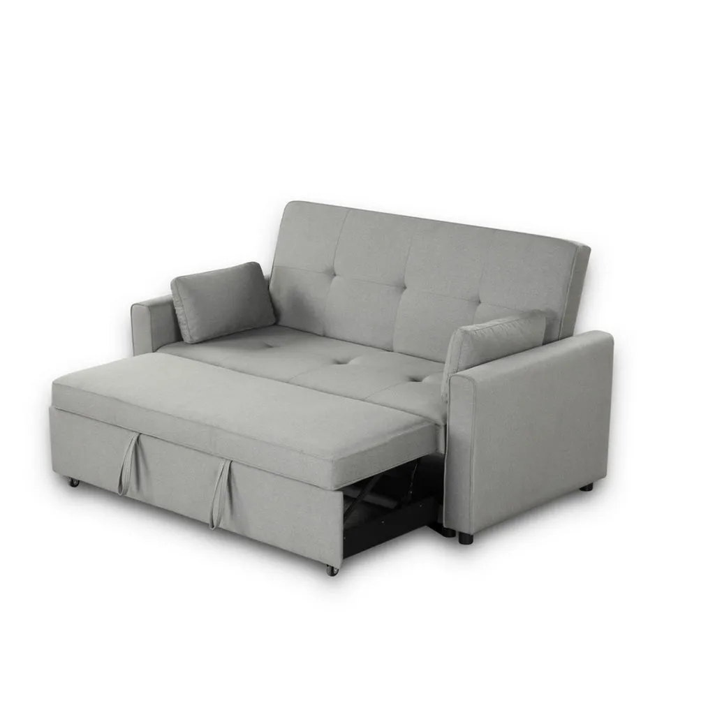 Bia 76 Inch Convertible Sleeper Sofa with 2 Pillows, Gray Woven, Solid Wood By Casagear Home