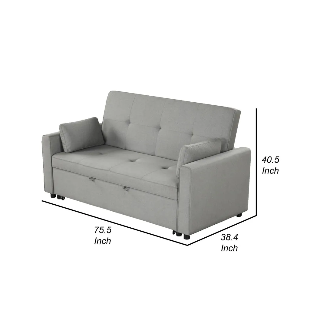 Bia 76 Inch Convertible Sleeper Sofa with 2 Pillows, Gray Woven, Solid Wood By Casagear Home