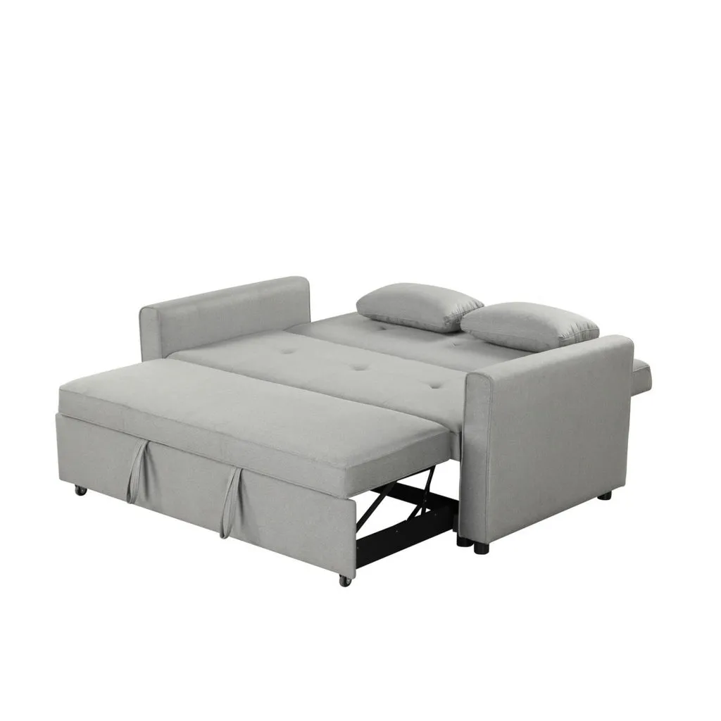Bia 76 Inch Convertible Sleeper Sofa with 2 Pillows, Gray Woven, Solid Wood By Casagear Home