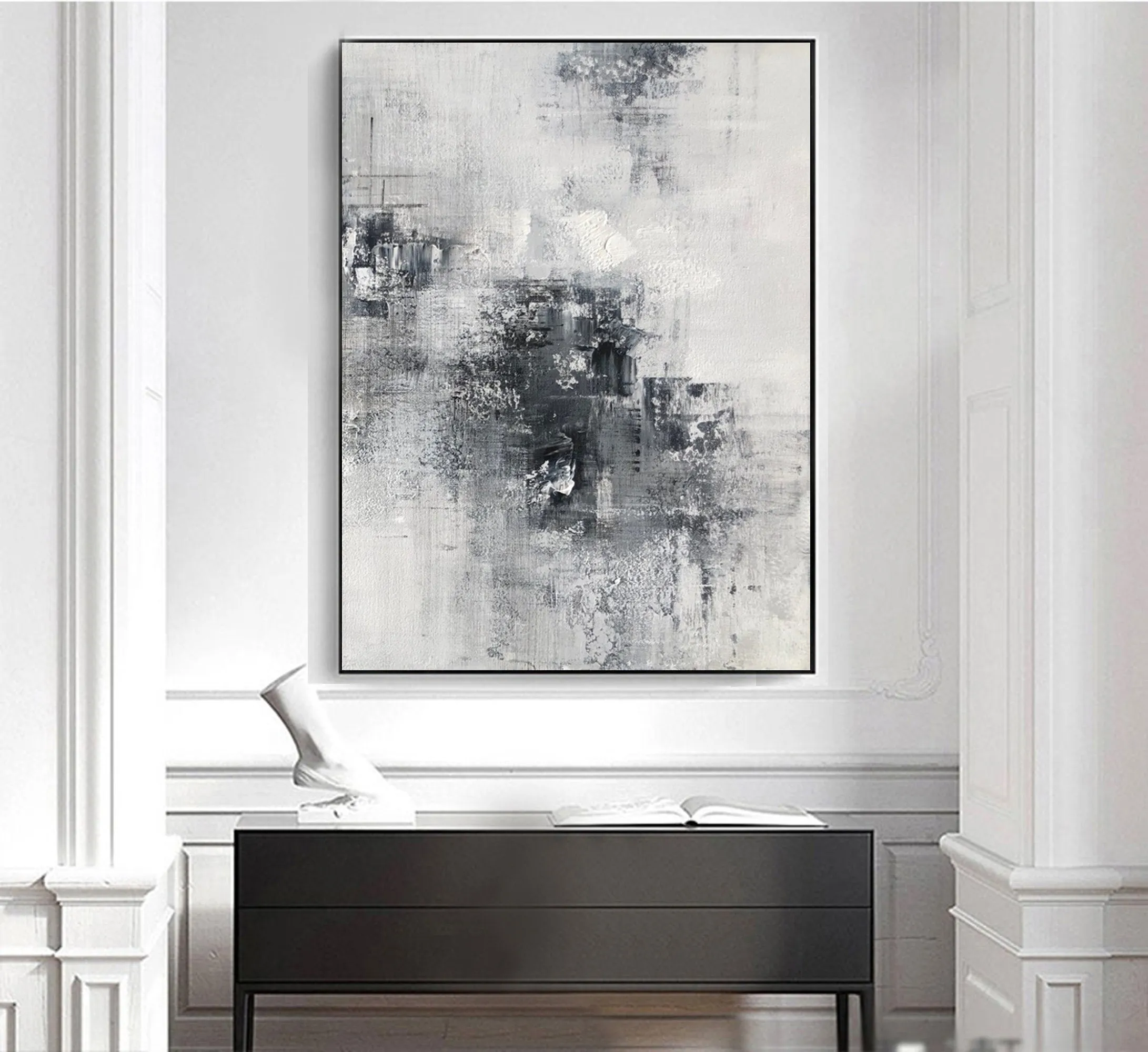 Black And White Abstract Painting on Canvas Minimalist Painting Op027
