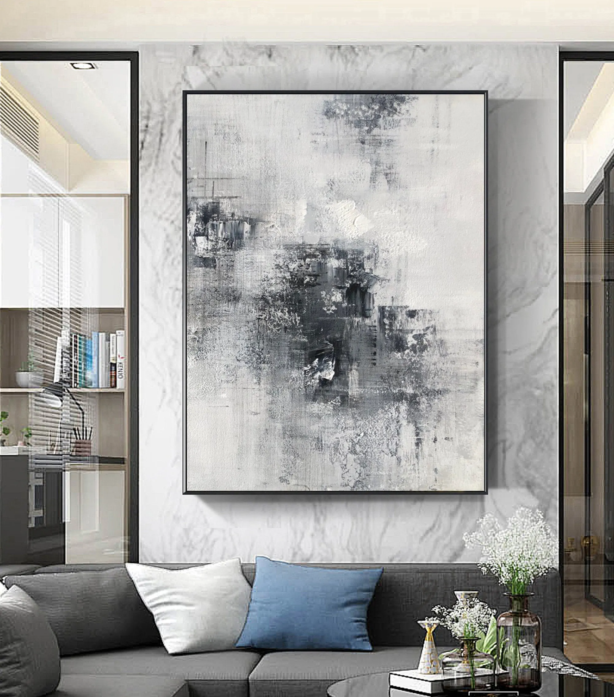 Black And White Abstract Painting on Canvas Minimalist Painting Op027