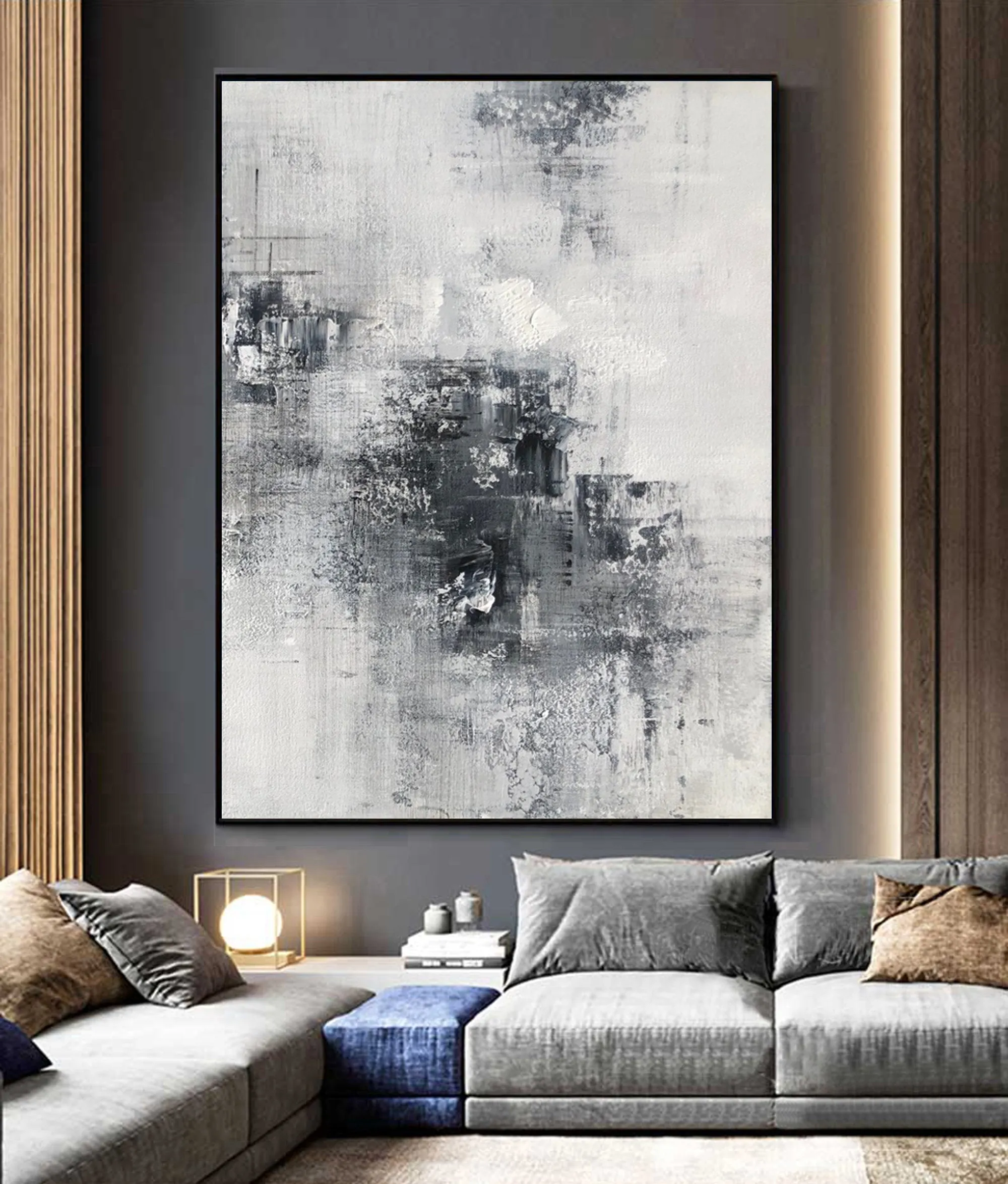 Black And White Abstract Painting on Canvas Minimalist Painting Op027